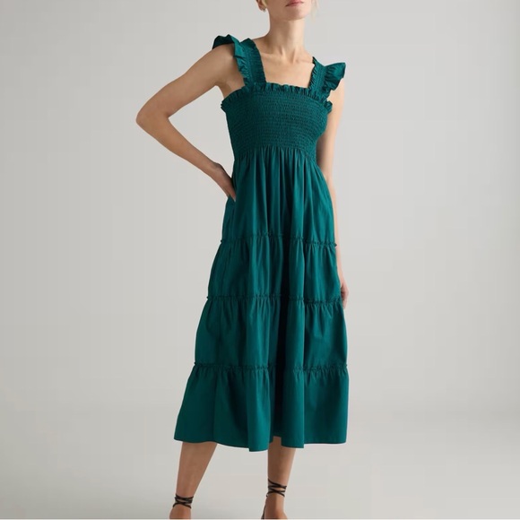 Quince Dresses & Skirts - Quince NWT Size XL Garden Green 100% Organic Cotton Smocked Poplin Midi Dress